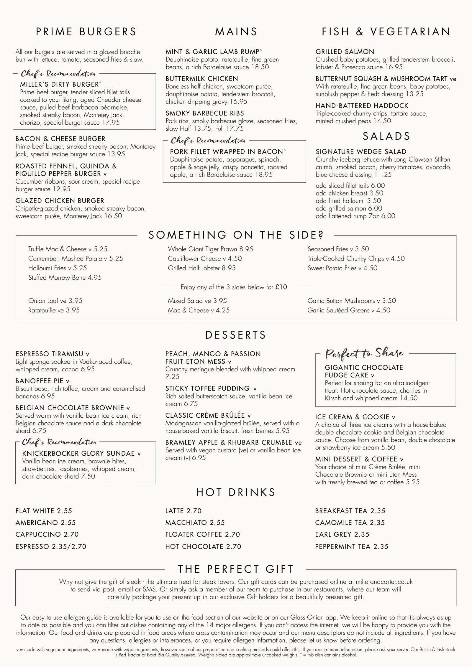 Miller and Carter Menu