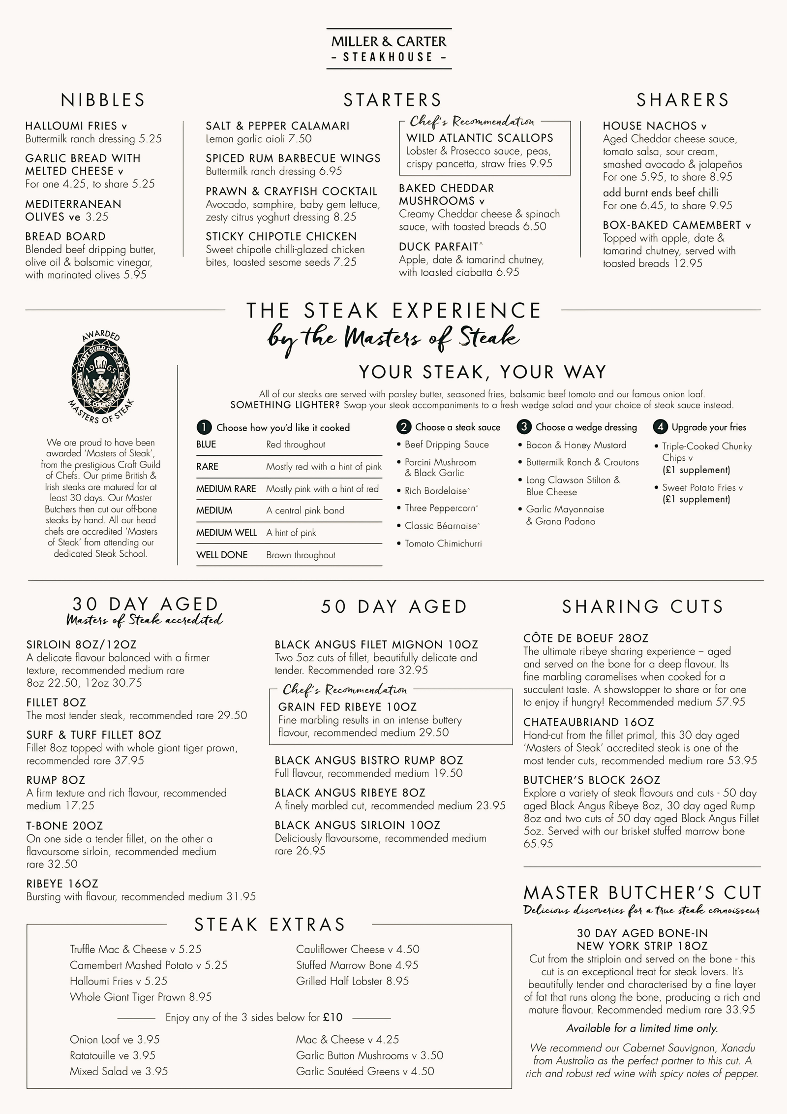 Miller and Carter Menu